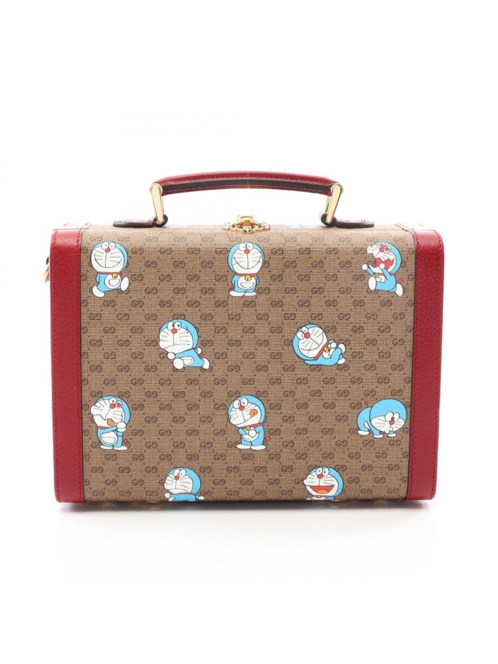 Gucci Handbag Doraemon Beauty Case Brown Red Leather